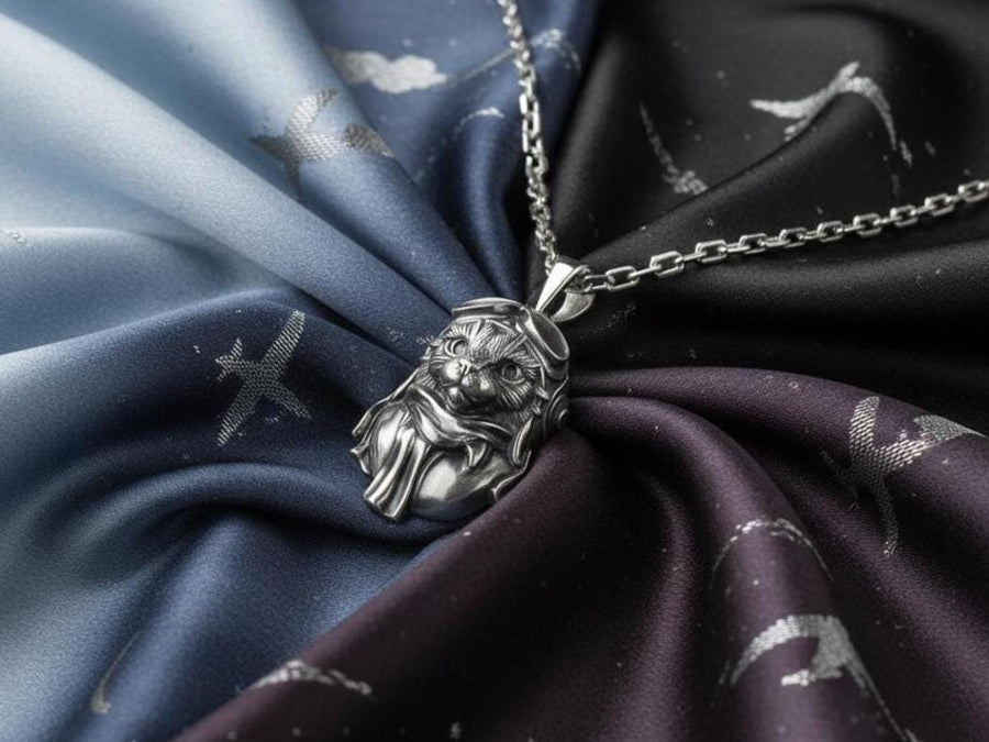 Cat Aviator Silver Pendant – Avant Garde Sterling Silver Pilot Cat Necklace | Unique Gift for Cat Lovers and Adventurers __etsy:7360923124