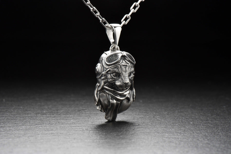 Cat Aviator Silver Pendant – Avant Garde Sterling Silver Pilot Cat Necklace | Unique Gift for Cat Lovers and Adventurers __etsy:7360923124