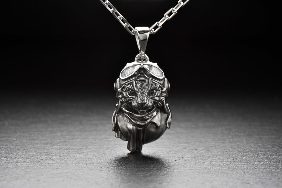 Cat Aviator Silver Pendant – Avant Garde Sterling Silver Pilot Cat Necklace | Unique Gift for Cat Lovers and Adventurers __etsy:7360923124