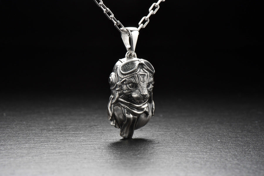 Cat Aviator Silver Pendant – Avant Garde Sterling Silver Pilot Cat Necklace | Unique Gift for Cat Lovers and Adventurers __etsy:7360923124