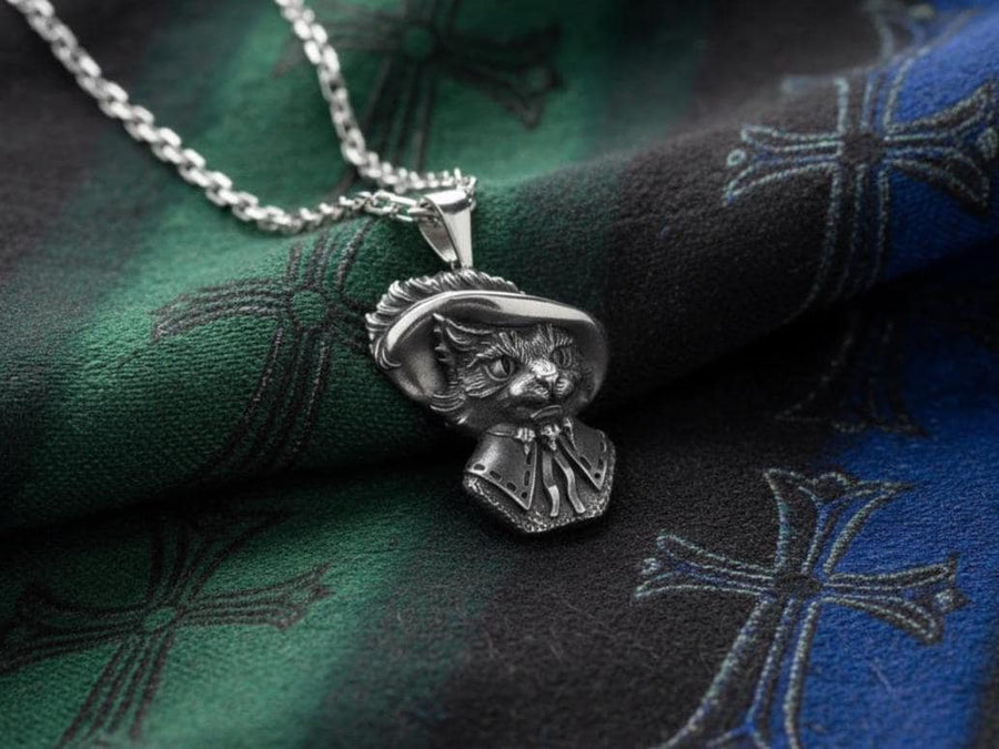 Cat Musketeer Silver Pendant – Sterling Silver Gentleman Cat Necklace | Baroque Warrior Jewelry Gift for Him __etsy:7412559117