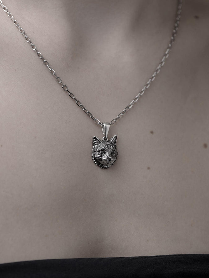 Cat Silver Pendant – Sterling Silver Cat Head Necklace | Minimalist Feline Jewelry Gift for Cat Lovers __etsy:5023082137