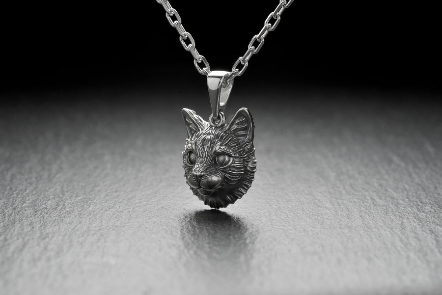 Cat Silver Pendant – Sterling Silver Cat Head Necklace | Minimalist Feline Jewelry Gift for Cat Lovers __etsy:5023082137
