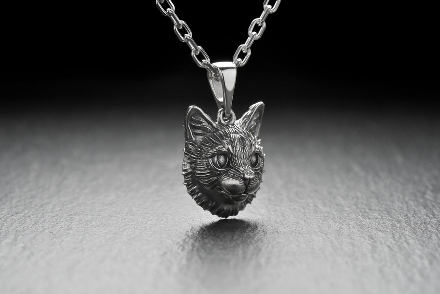 Cat Silver Pendant – Sterling Silver Cat Head Necklace | Minimalist Feline Jewelry Gift for Cat Lovers __etsy:5023082137