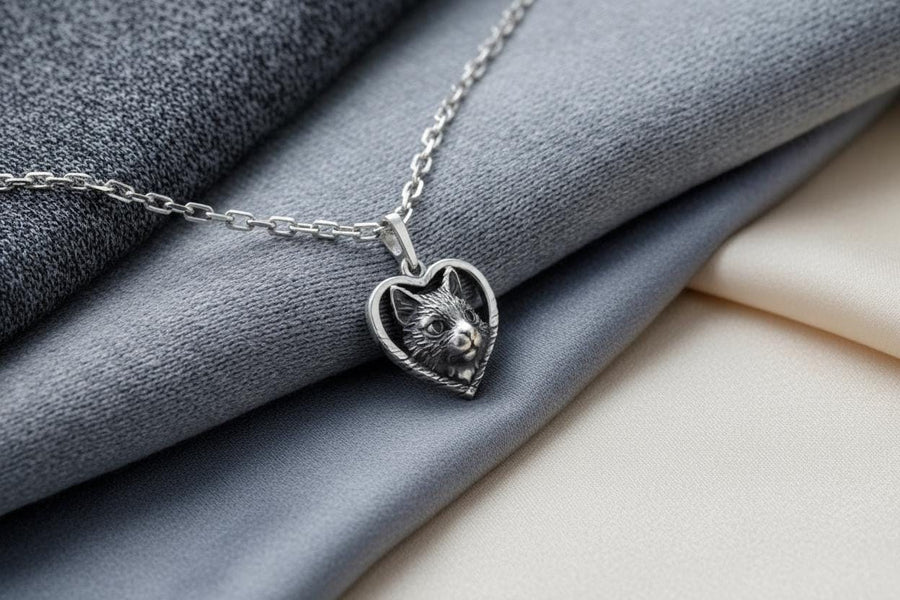 This beautiful and unique pendant features a lovely cat silhouette sitting in a heart-shaped frame. Handcrafted from high-quality sterling silver, this piece is perfect for cat lovers or anyone who appreciates intricate and detailed jewelry. __etsy:7357304418