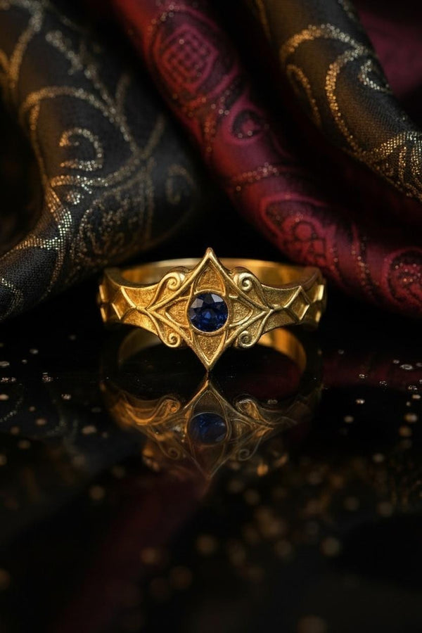Sterling Silver Gothic Ring, Handcrafted Gemstone Band with Medieval Elegance, Unique Wedding Ring or Gift, Gothic Heritage Elegant Gift, The image highlights the contrast between the gemstone and the metal. The red stone has a deep, bloody saturation that catches the light. The 925 sterling silver has a vintage, oxidized finish, giving it the appearance of an ancient artifact rather than a brand-new factory piece. The metalwork looks delicate bu (etsy image id: 7102074108)