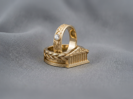Sterling Silver Laurel Wreath Wedding Ring Set - Ancient Greek Temple Design