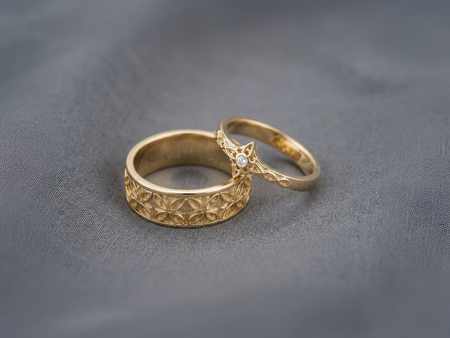 Sterling Silver Gothic Wedding Ring Set: Cathedral Rosette Crown