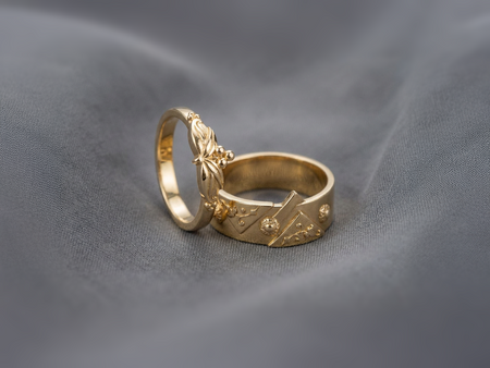 Sterling Silver Gothic Wedding Ring Set: Floral Medieval Jewelry