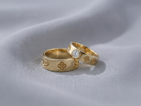 Oxidized Silver Quatrefoil Wedding Bands, Gothic Cathedral Ring Set