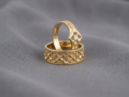 Gothic Cathedral Wedding Ring Set: Sterling Silver Sacred Geometry Jewelry