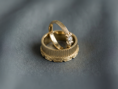 Sterling Silver Ancient Greek Wedding Ring Set: Ionic Column Design