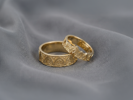 Gothic Sterling Silver Wedding Ring Set: Cathedral Jewelry