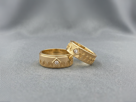 Gothic Arch Wedding Ring Set | Sterling Silver White Gemstone Bands