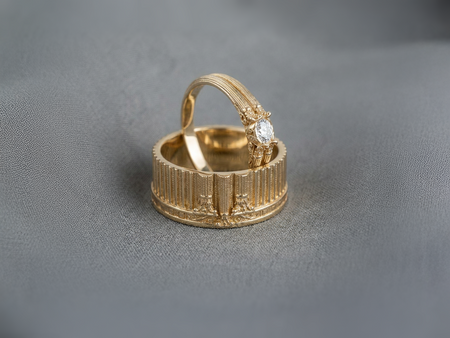 Sterling Silver Art Deco Column Wedding Ring Set, Architectural Greek Inspired Bands