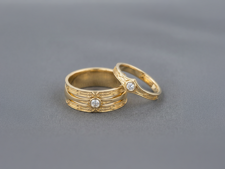 Oxidized Sterling Silver Spear Wedding Ring Set, White Gemstone