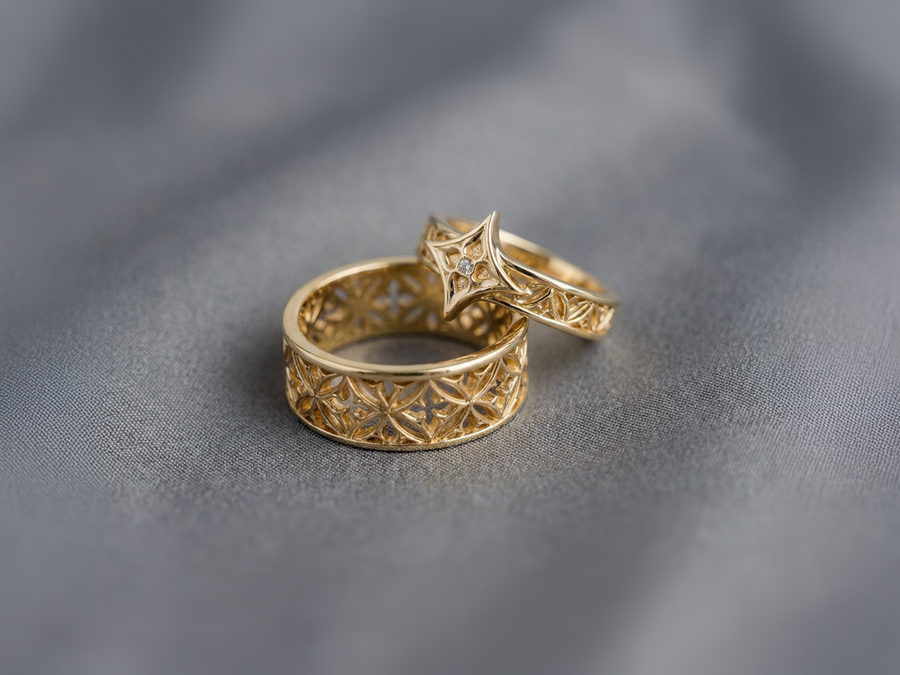 Gothic Sterling Silver Wedding Ring Set: Cathedral Medieval Jewelry