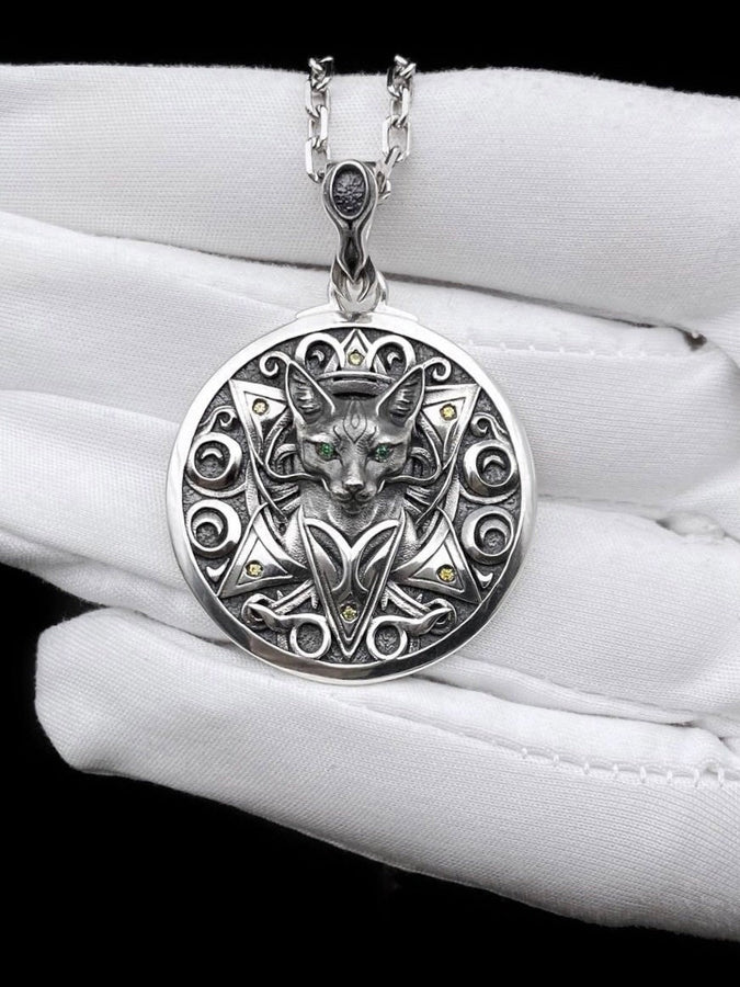Gothic Cat Silver Pendant – Intricate Sterling Silver Feline Amulet | Mystical Jewelry Gift for Cat Lovers __etsy:7412033493