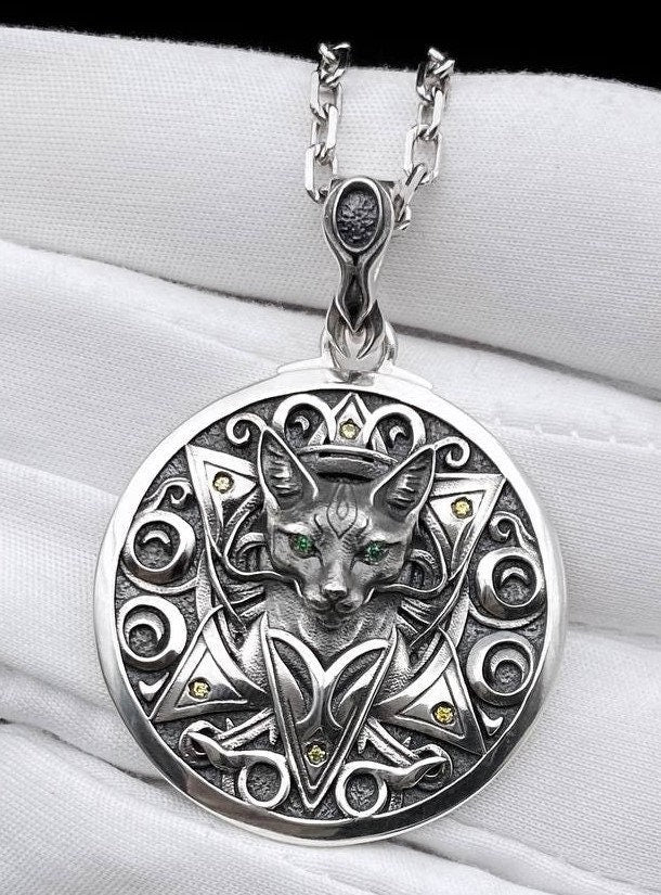 Gothic Cat Silver Pendant – Intricate Sterling Silver Feline Amulet | Mystical Jewelry Gift for Cat Lovers __etsy:7412033493