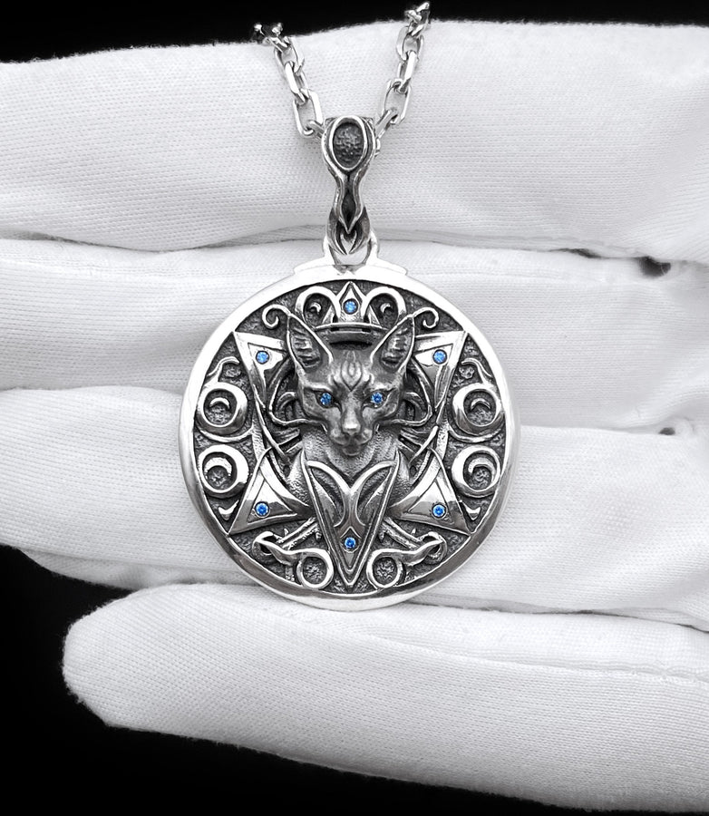 Gothic Cat Silver Pendant – Intricate Sterling Silver Feline Amulet | Mystical Jewelry Gift for Cat Lovers __etsy:7412033493