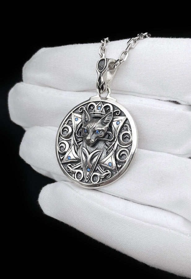 Gothic Cat Silver Pendant – Intricate Sterling Silver Feline Amulet | Mystical Jewelry Gift for Cat Lovers __etsy:7412033493