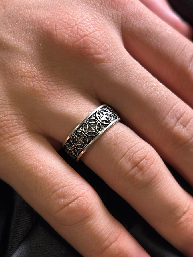 Gothic Silver Wedding Ring – Sterling Silver Floral Pattern Band with Medieval Detailing | Handcrafted Gothic Wedding Band for Him or Her __etsy:7375916410