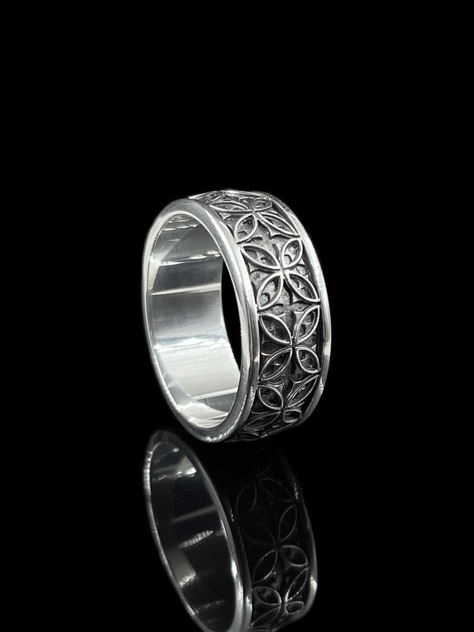 Gothic Silver Wedding Ring – Sterling Silver Floral Pattern Band with Medieval Detailing | Handcrafted Gothic Wedding Band for Him or Her __etsy:7375916410