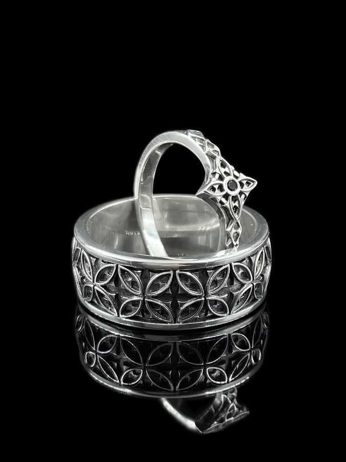 Gothic Silver Wedding Ring – Sterling Silver Floral Pattern Band with Medieval Detailing | Handcrafted Gothic Wedding Band for Him or Her __etsy:7375916410