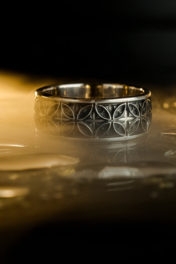 Gothic Silver Wedding Ring – Sterling Silver Floral Pattern Band with Medieval Detailing | Handcrafted Gothic Wedding Band for Him or Her __etsy:7375916410