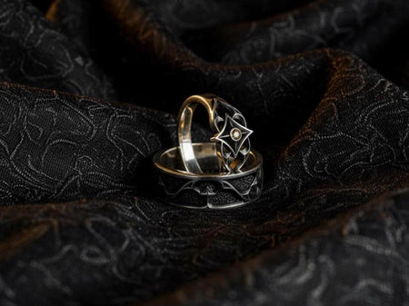Gothic Sterling Silver Wedding Ring Set “Sanctum”: Celestial Star Gemstone Jewelry __etsy:7424849745