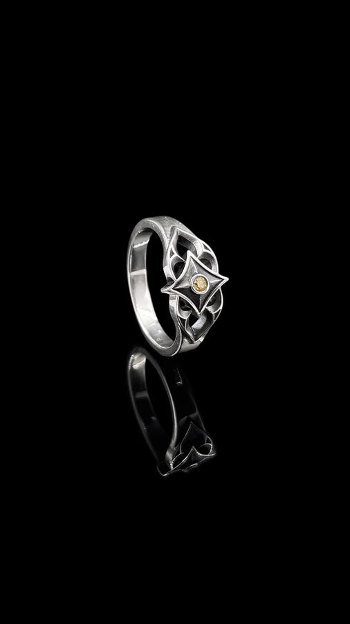 Gothic Sterling Silver Wedding Ring Set “Sanctum”: Celestial Star Gemstone Jewelry __etsy:7424849745