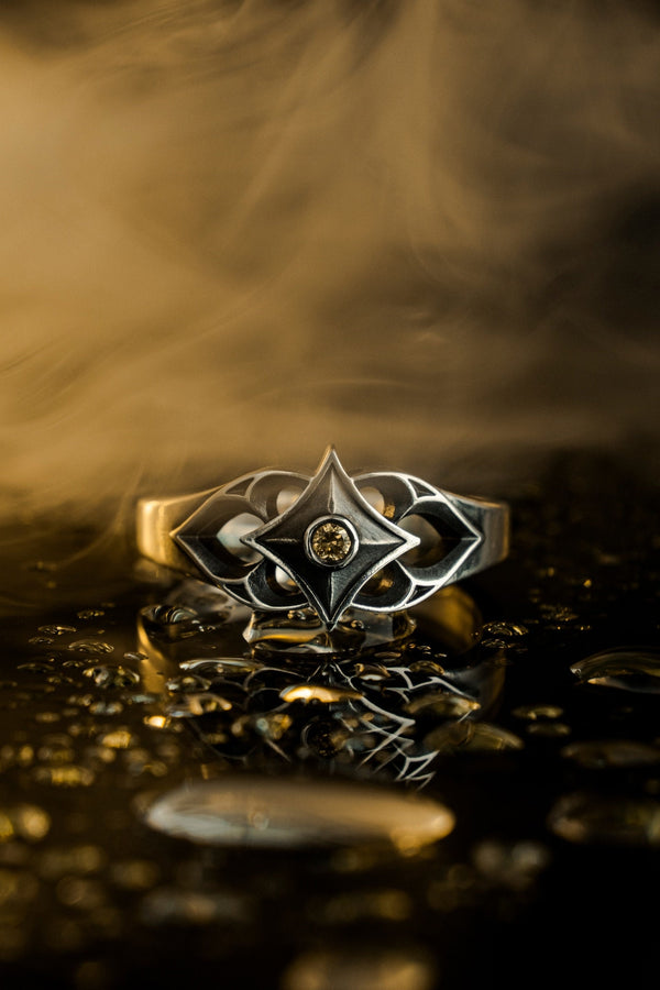 Gothic Sterling Silver Wedding Ring Set “Sanctum”: Celestial Star Gemstone Jewelry __etsy:7424849745