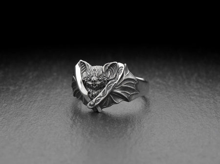 Handmade Sterling Silver Bat Ring, Gothic Razor Blade Jewelry __etsy:7305633065