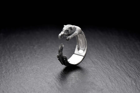 Handmade Sterling Silver Ferret Ring, Realistic Animal Wrap Ring, Unique Gift for Ferret Lovers, Adjustable Silver Animal Jewelry __etsy:6992155018