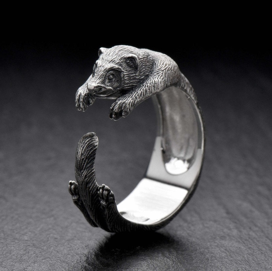Handmade Sterling Silver Ferret Ring, Realistic Animal Wrap Ring, Unique Gift for Ferret Lovers, Adjustable Silver Animal Jewelry __etsy:6992155018
