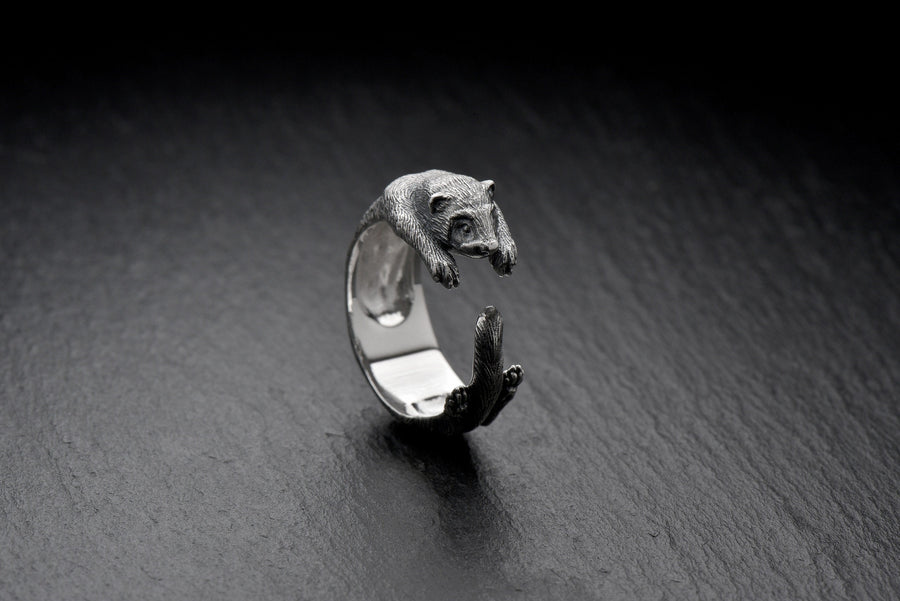 Handmade Sterling Silver Ferret Ring, Realistic Animal Wrap Ring, Unique Gift for Ferret Lovers, Adjustable Silver Animal Jewelry __etsy:6992155018