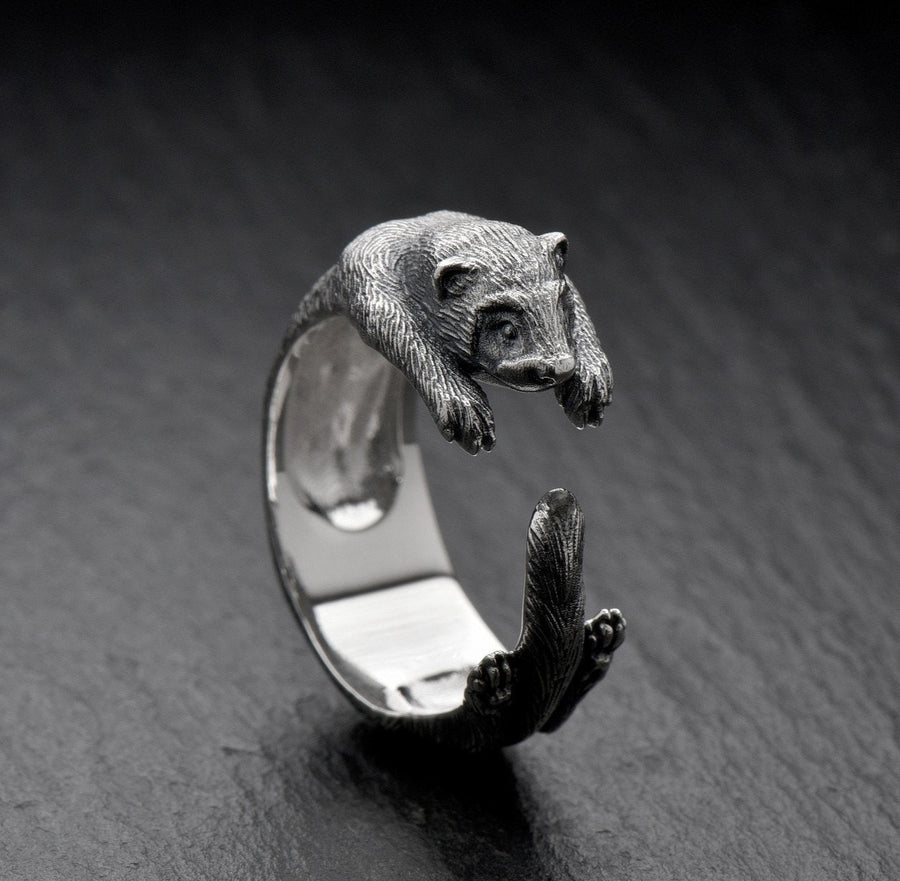 Handmade Sterling Silver Ferret Ring, Realistic Animal Wrap Ring, Unique Gift for Ferret Lovers, Adjustable Silver Animal Jewelry __etsy:6992155018