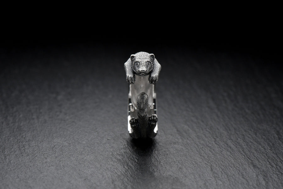 Handmade Sterling Silver Ferret Ring, Realistic Animal Wrap Ring, Unique Gift for Ferret Lovers, Adjustable Silver Animal Jewelry __etsy:6992155018