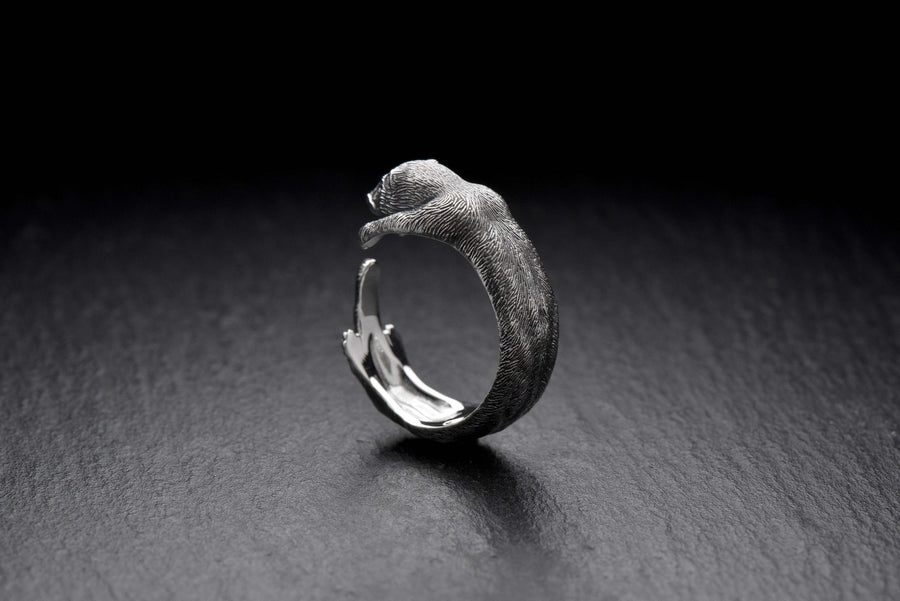 Handmade Sterling Silver Ferret Ring, Realistic Animal Wrap Ring, Unique Gift for Ferret Lovers, Adjustable Silver Animal Jewelry __etsy:6992155018