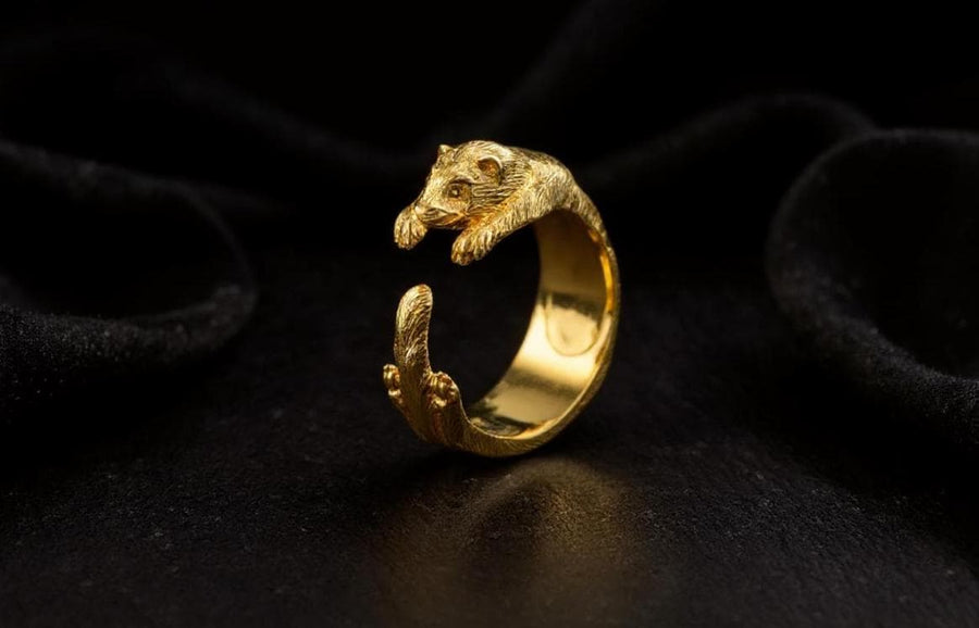 Handmade Sterling Silver Ferret Ring, Realistic Animal Wrap Ring, Unique Gift for Ferret Lovers, Adjustable Silver Animal Jewelry __etsy:6992155018
