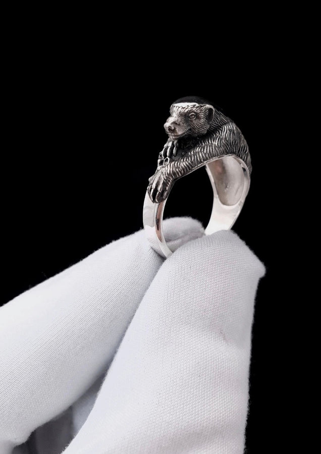 animal ring	Animal lover gift	Ring Honey badger	Honey badger	Honey badger ring	Silver Honey badger	Honey badger lovers	Sterling silver	silver ring	silver rings	badger	gift	ring __etsy:7387035331
