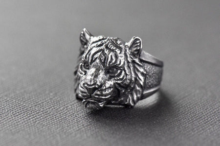Handmade Sterling Silver Tiger Ring: 3D Animal Jewelry __etsy:7352816670