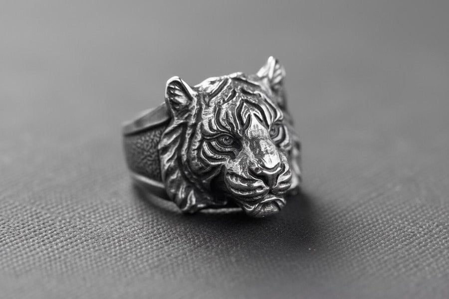 Handmade Sterling Silver Tiger Ring: 3D Animal Jewelry __etsy:7352816670