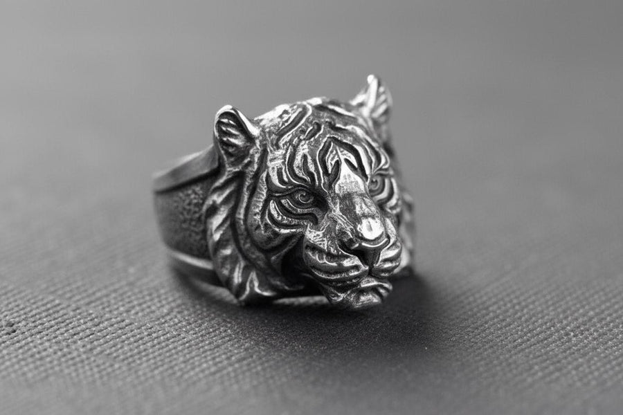 Handmade Sterling Silver Tiger Ring: 3D Animal Jewelry __etsy:7352816670