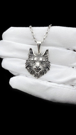 Maine Coon Silver Pendant – Minimalist Sterling Silver Cat Necklace | Elegant Feline Jewelry Gift for Cat Lovers __etsy:5421612628