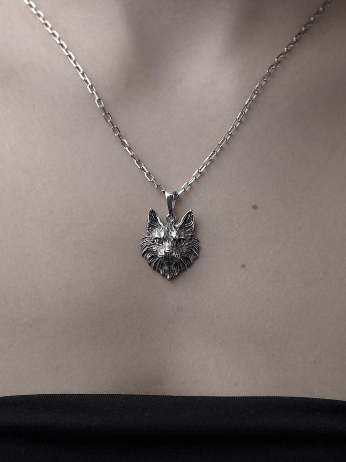 Maine Coon Silver Pendant – Minimalist Sterling Silver Cat Necklace | Elegant Feline Jewelry Gift for Cat Lovers __etsy:5421612628