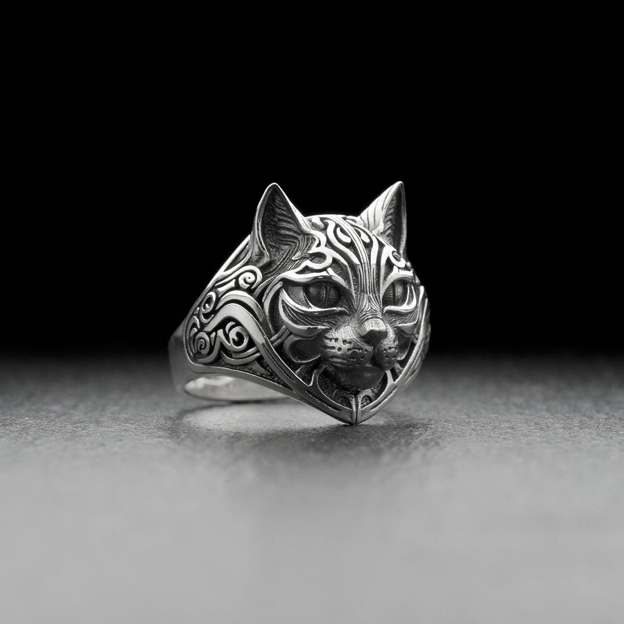 Oxidized Sterling Silver Cat Ring: Handmade Gothic Animal Jewelry __etsy:8115450379