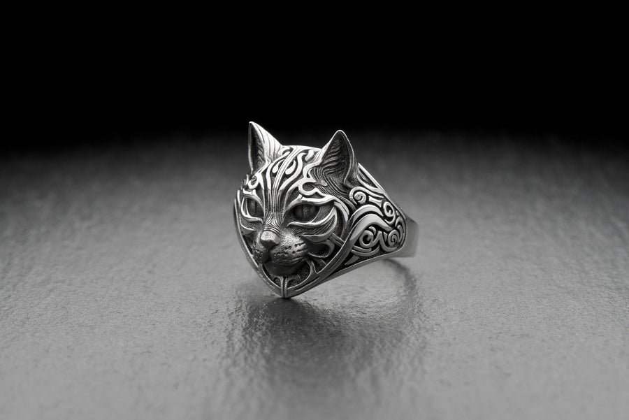 Oxidized Sterling Silver Cat Ring: Handmade Gothic Animal Jewelry __etsy:8115450379