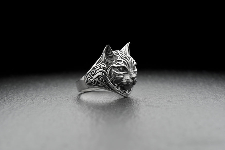 Oxidized Sterling Silver Cat Ring: Handmade Gothic Animal Jewelry __etsy:8115450379