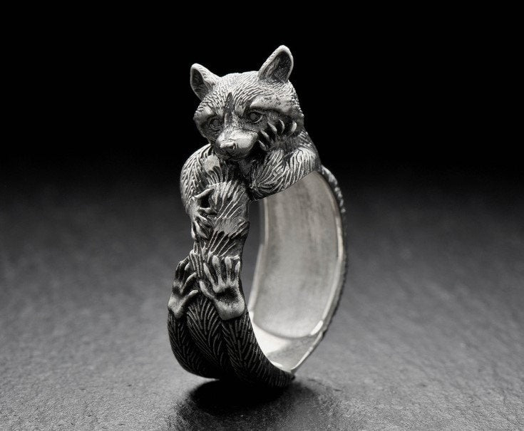 birthday gift	coon ring	raccoon lover gift	raccoon ring	gift for her	animal ring	raccoon charm	coon memorable jewel	coon silver ring	Coon Jewelry	Animal lover gift	rocket raccoon	Pet Coon __etsy:6100290345